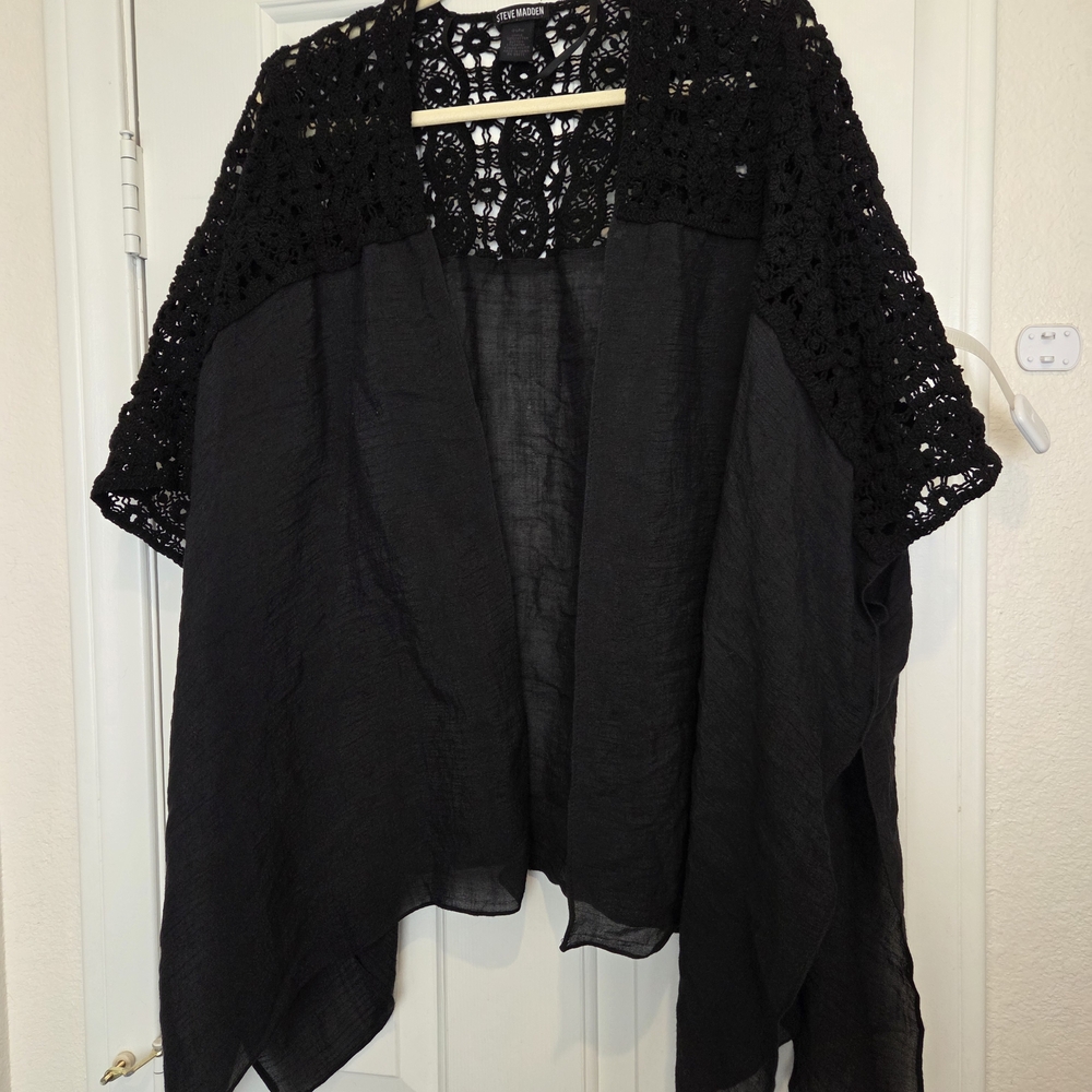 Steve Madden Black Crochet Sleeve Open Kimono